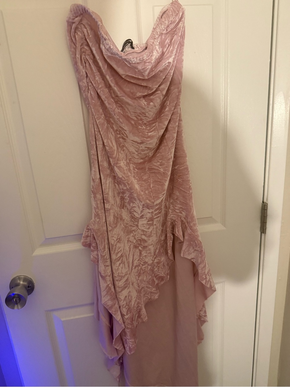 silence + noise Soft Pink Lace strapless dress crushed velvet